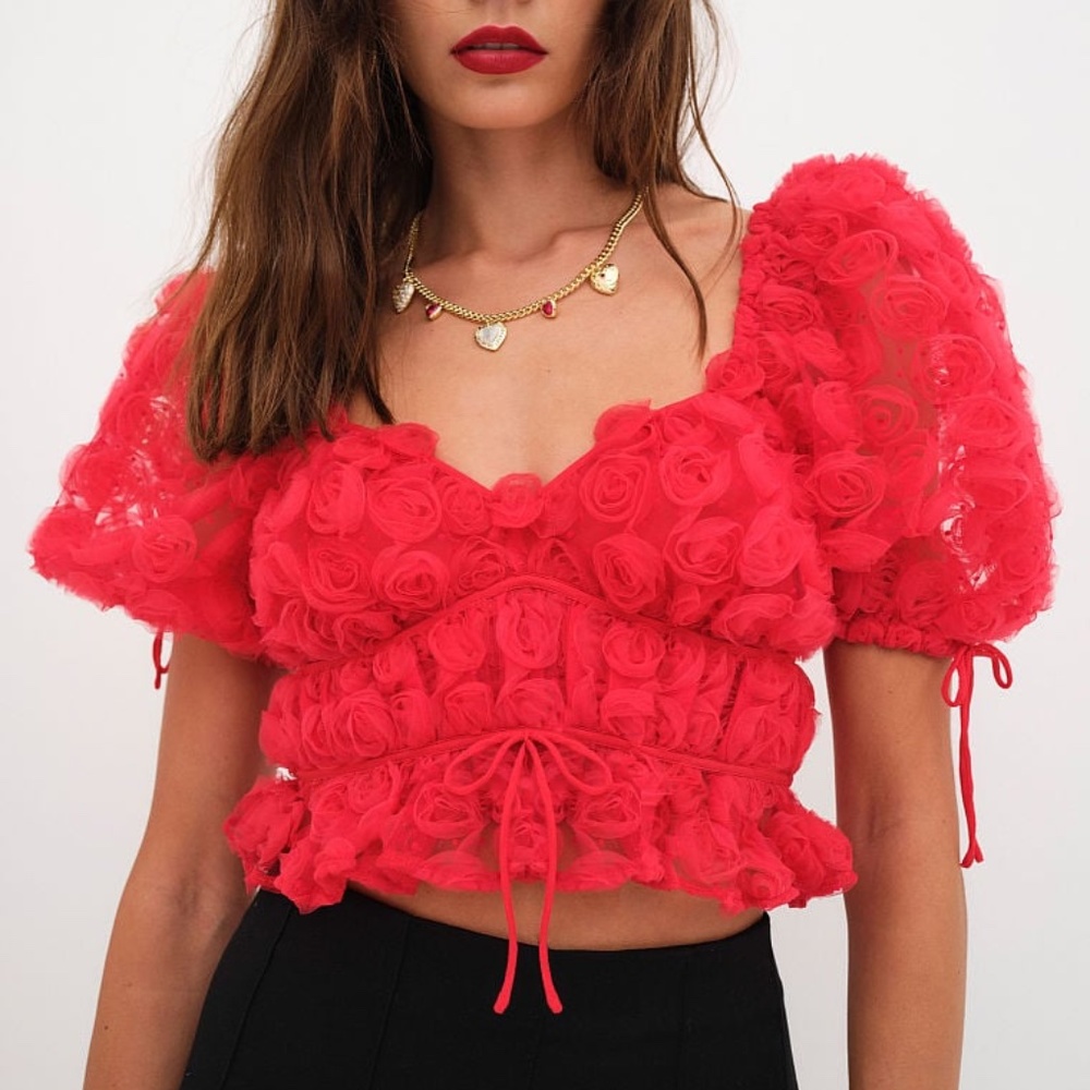 For Love And Lemons Hannah Crop Top Lipstick Red XXS NEW